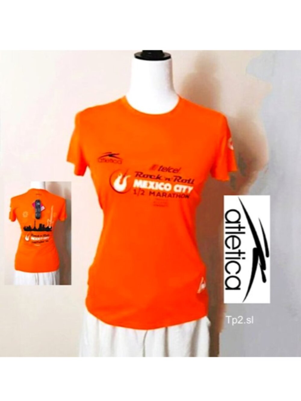 ATLETICA Activewear Orange Tees T-shirt Top White Black Print Round Neck…